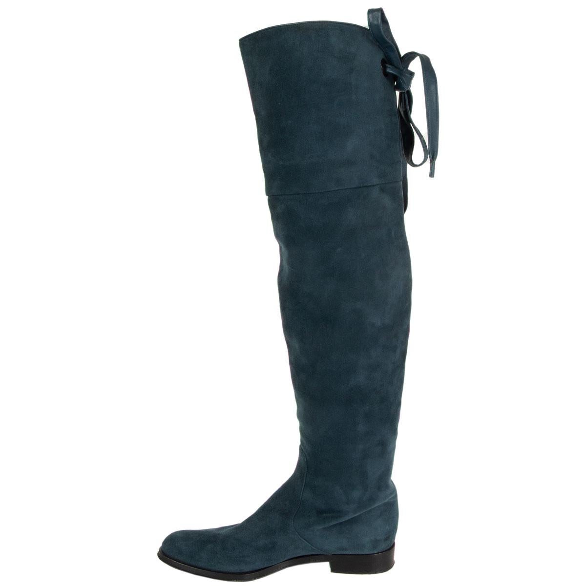 blue suede over the knee boots