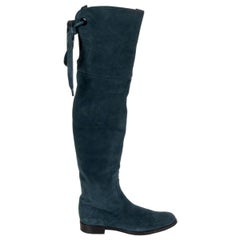 GIANVITO ROSSI - Bottes croisées en daim bleu pétrole au-dessus du genou 37