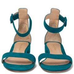 GIANVITO ROSSI petrol blue suede VERSILIA 20 Sandals Shoes 38