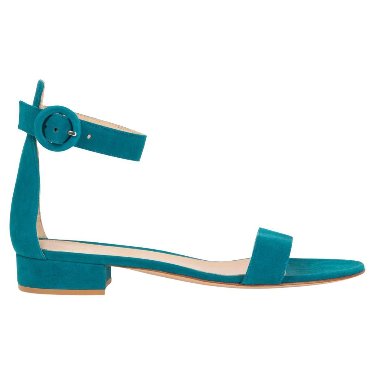GIANVITO ROSSI petrol blue suede VERSILIA 20 Sandals Shoes 38 For Sale