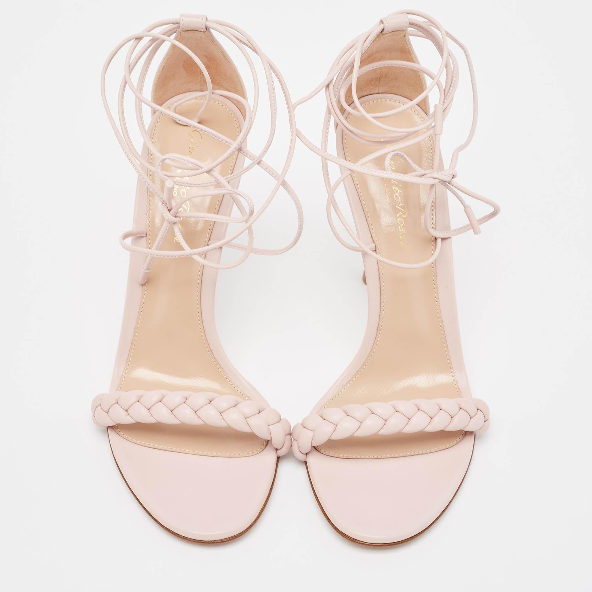 Donna Gianvito Rossi Sandali Leomi in pelle intrecciata rosa taglia 38.5
