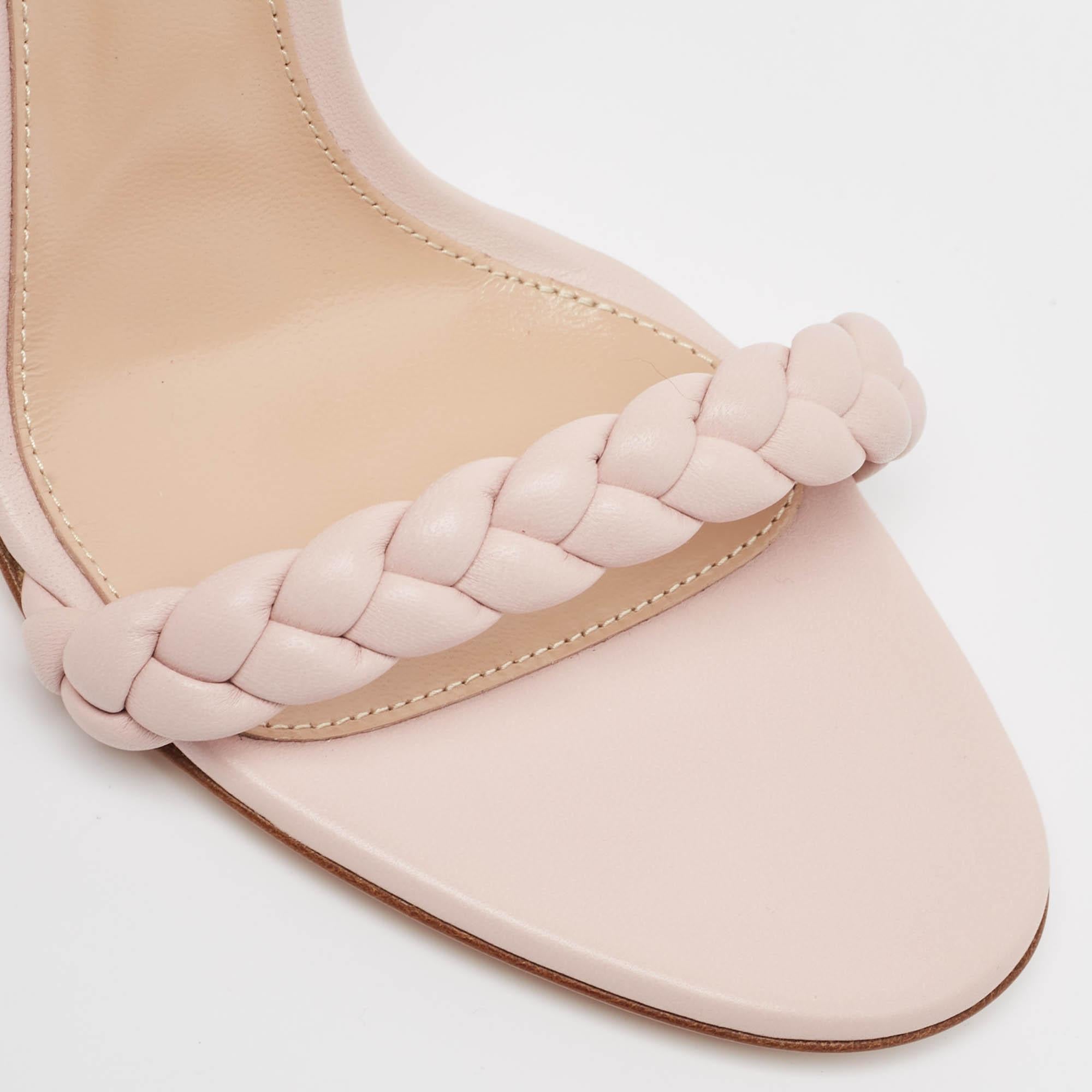 Gianvito Rossi Pink Braided Leather Leomi Sandals Size 39 For Sale 2