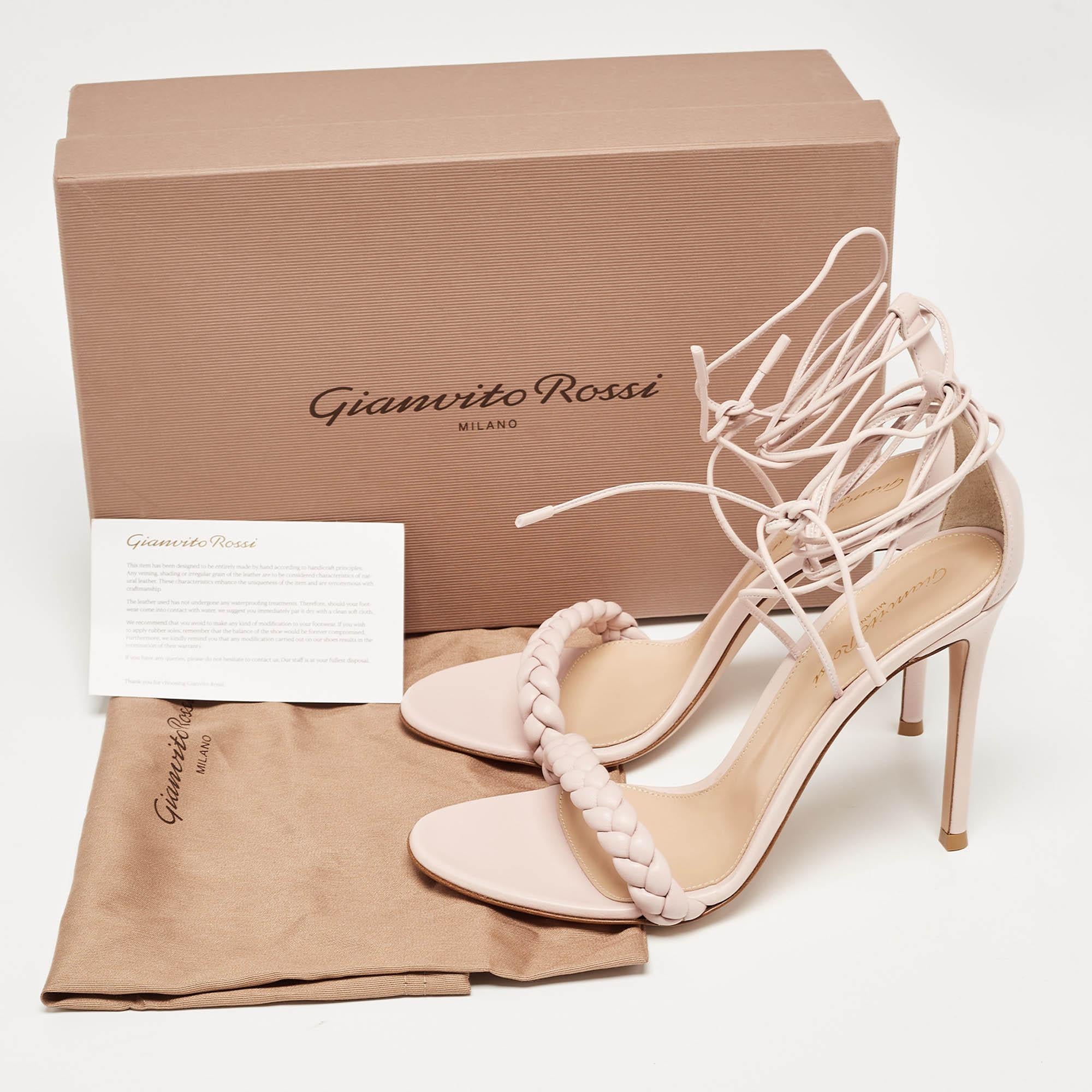 Gianvito Rossi - Sandales Leomi en cuir tressé rose, taille 39 3