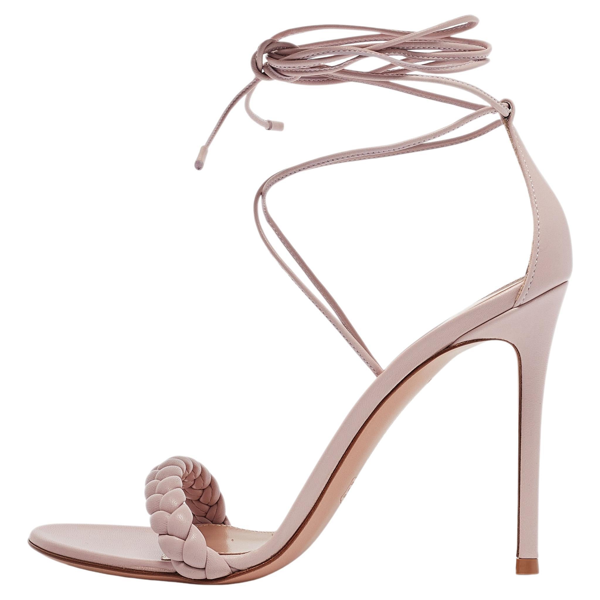 Gianvito Rossi Pink Braided Leather Leomi Sandals Size 39.5 For Sale