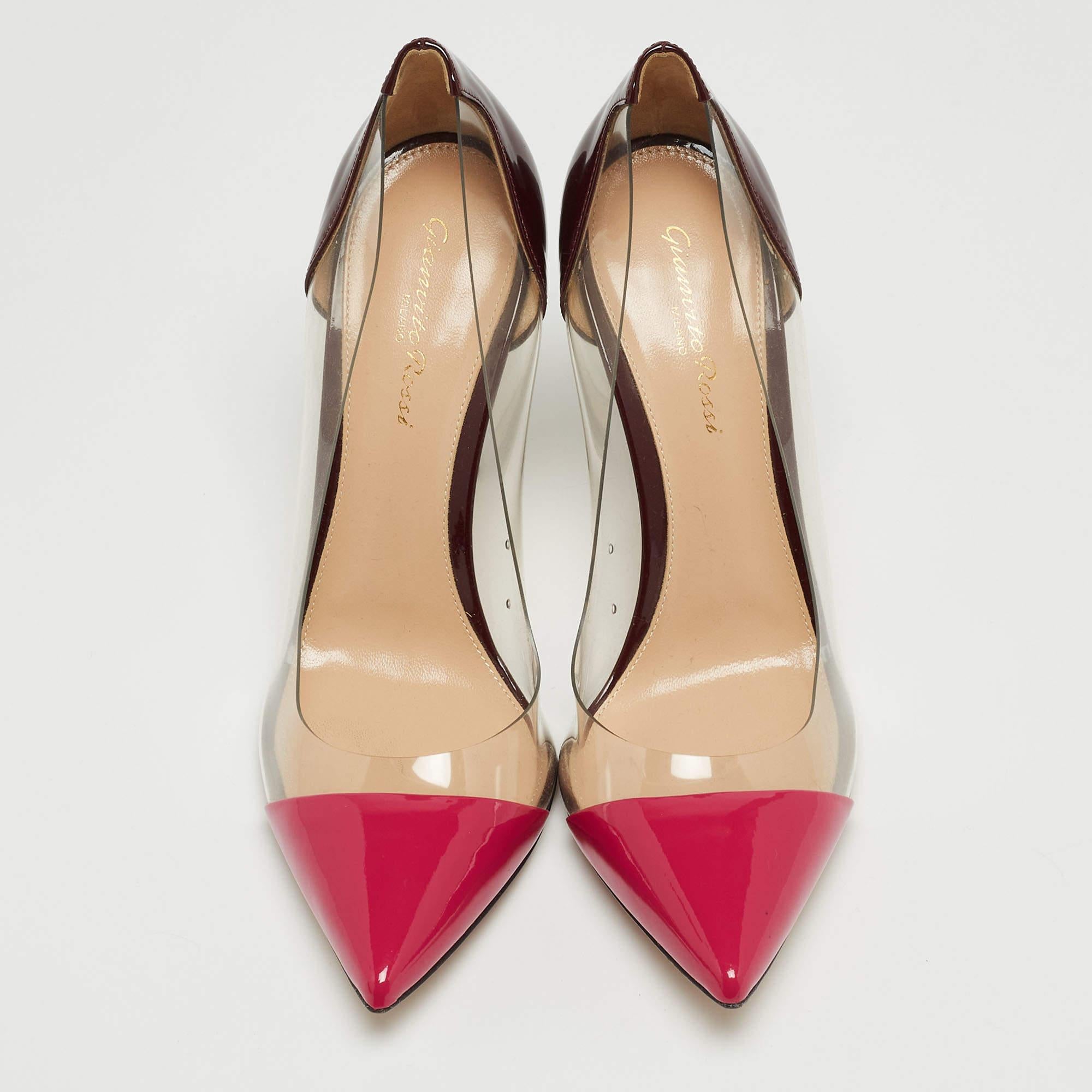 Gianvito Rossi Pink/Burgundy Patent Leather and PVC Plexi Pumps Size 38.5 For Sale 3