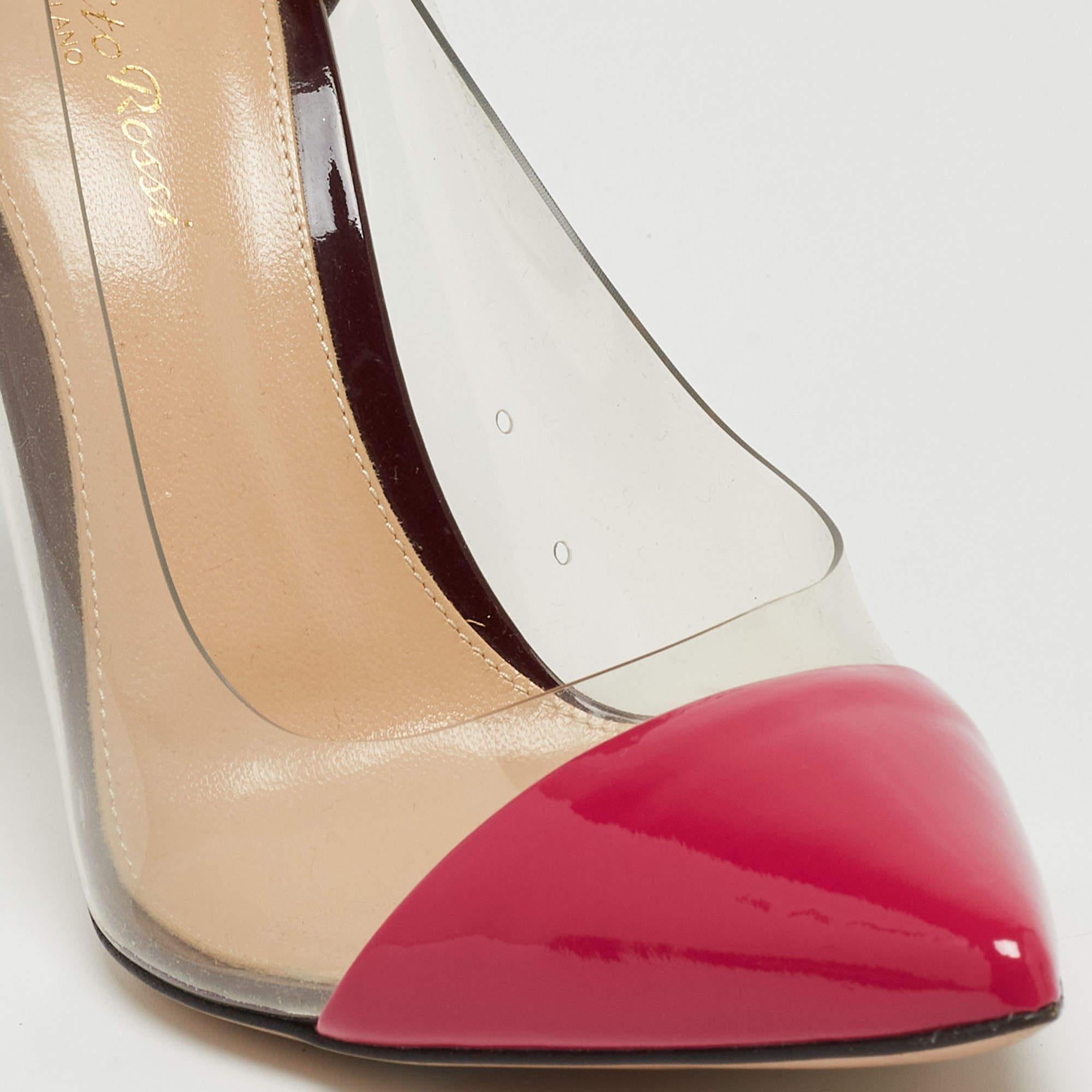 Gianvito Rossi Pink/Burgundy Patent Leather and PVC Plexi Pumps Size 38.5 For Sale 4