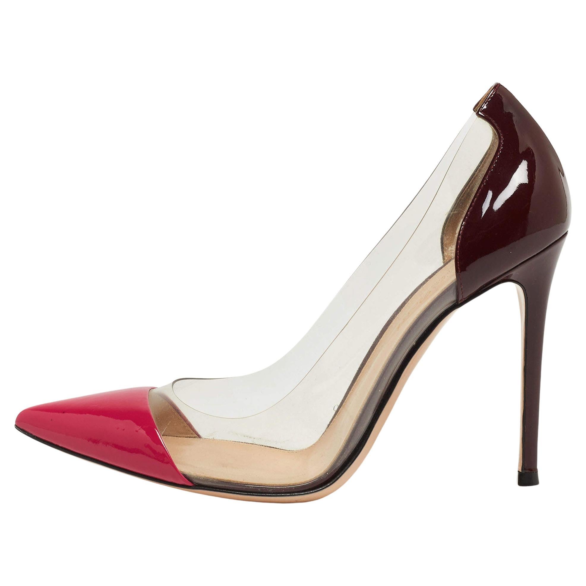 Gianvito Rossi Pink/Burgundy Patent Leather and PVC Plexi Pumps Size 38.5 For Sale