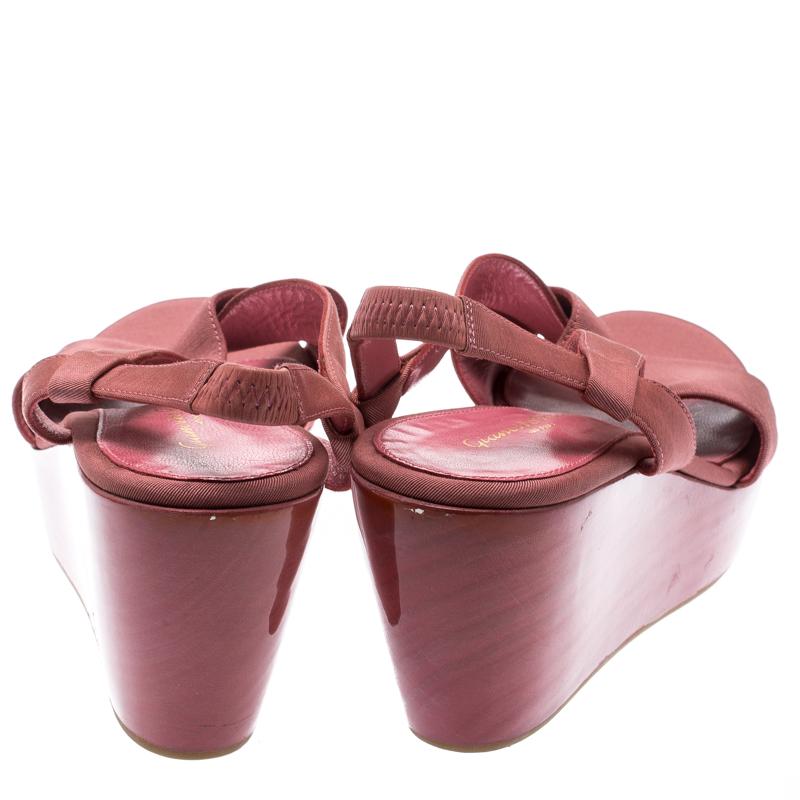 Women's Gianvito Rossi Pink Canvas Wedge Cross Strap Sandals Size 37