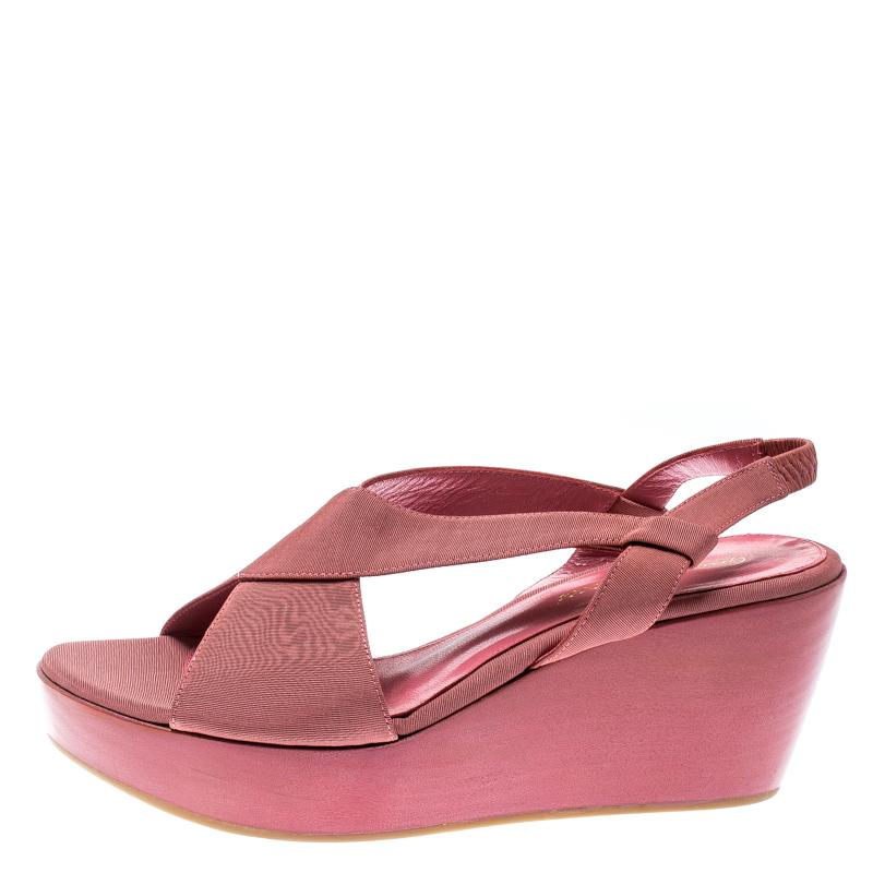 Gianvito Rossi Pink Canvas Wedge Cross Strap Sandals Size 37 2