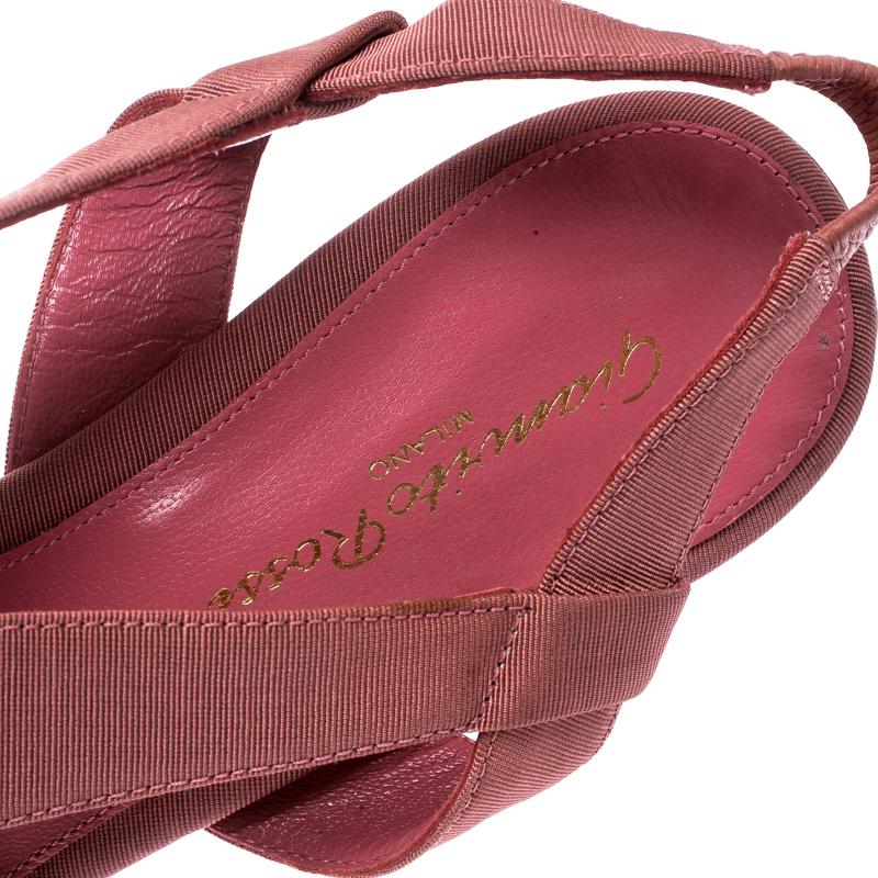 Gianvito Rossi Pink Canvas Wedge Cross Strap Sandals Size 37 3