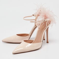 Gianvito Rossi Pink Feather and Patent Leather D'orsay Pumps Size 38