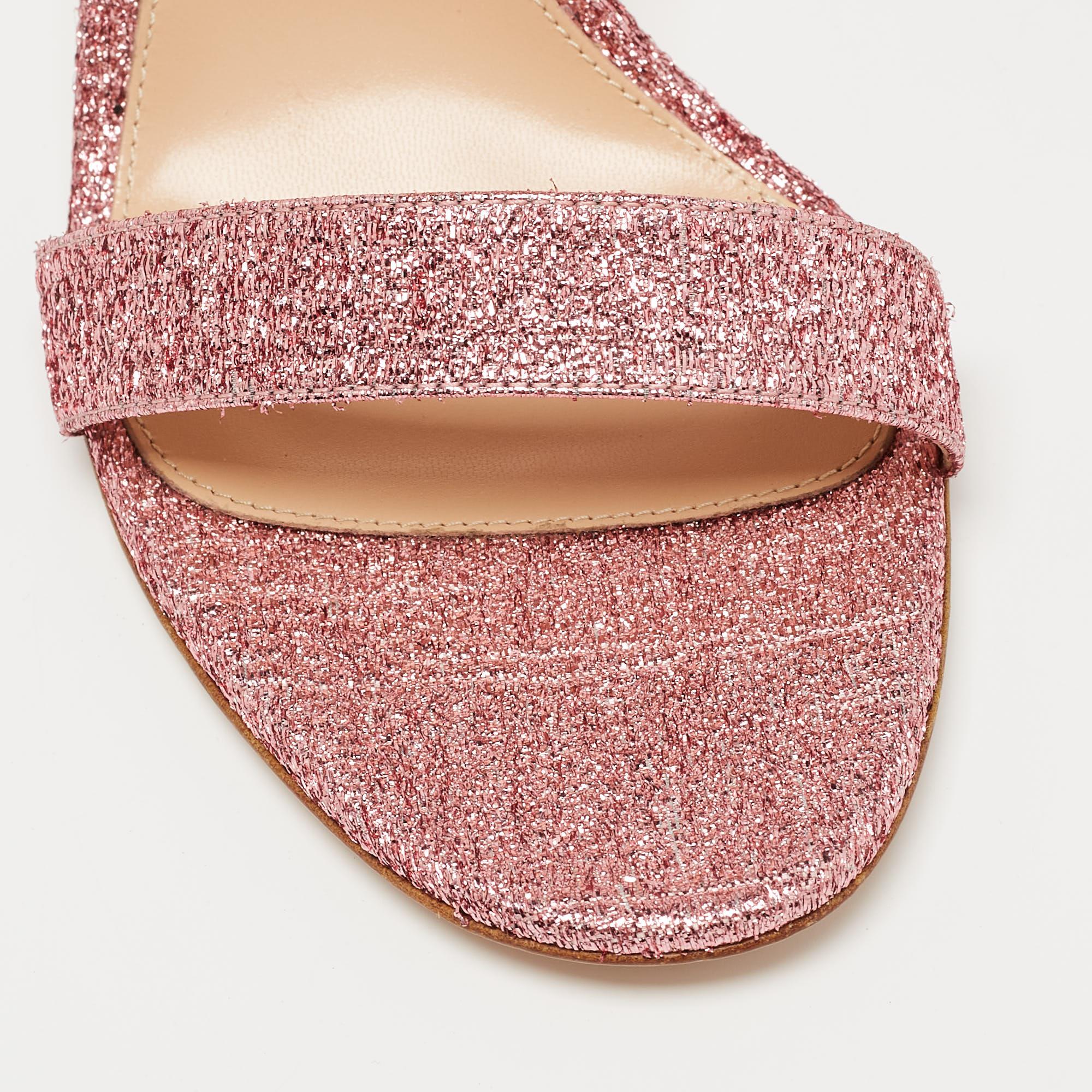 Gianvito Rossi Pink Foil Leather Portofino Sandals Size 41 For Sale 2