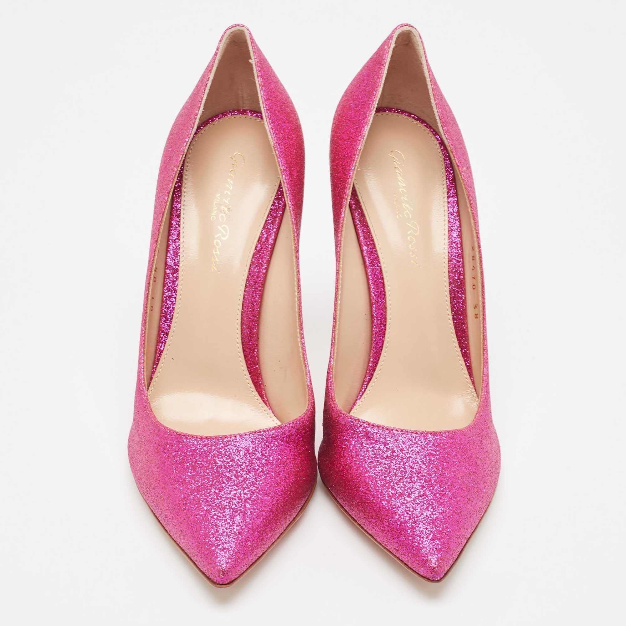 Women's Gianvito Rossi Pink Glitter Gianvito Pumps Size 38 For Sale