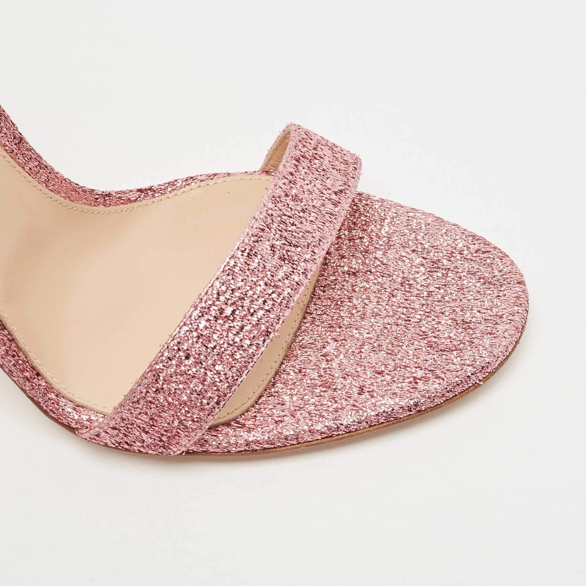 Women's Gianvito Rossi Pink Glitter Portofino Ankle Strap Sandals Size 41
