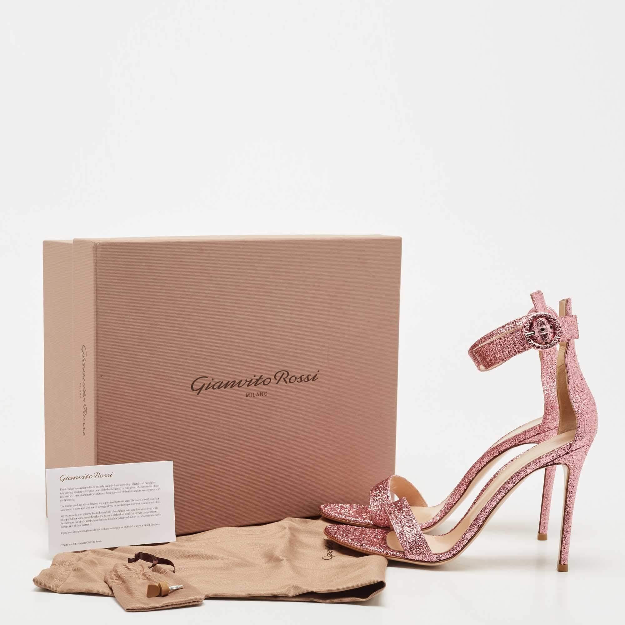 Gianvito Rossi Pink Glitter Portofino Ankle Strap Sandals Size 41 2