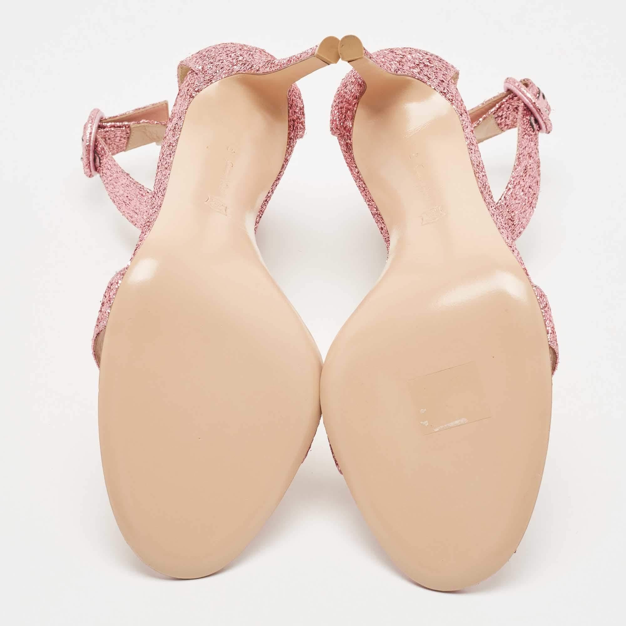 Gianvito Rossi Pink Glitter Portofino Ankle Strap Sandals Size 41 3