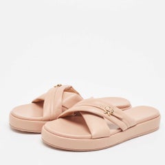 Gianvito Rossi Pink Leather alima Criss Cross Flat Slides Size 40.5