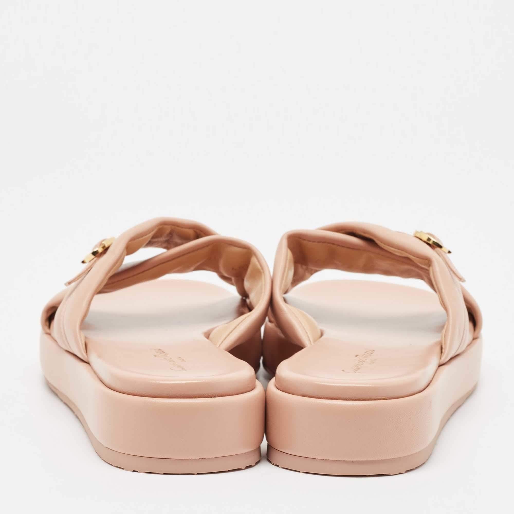 Donna Gianvito Rossi Rosa Pelle alima Criss Cross Flat Slides Taglia 40.5 in vendita