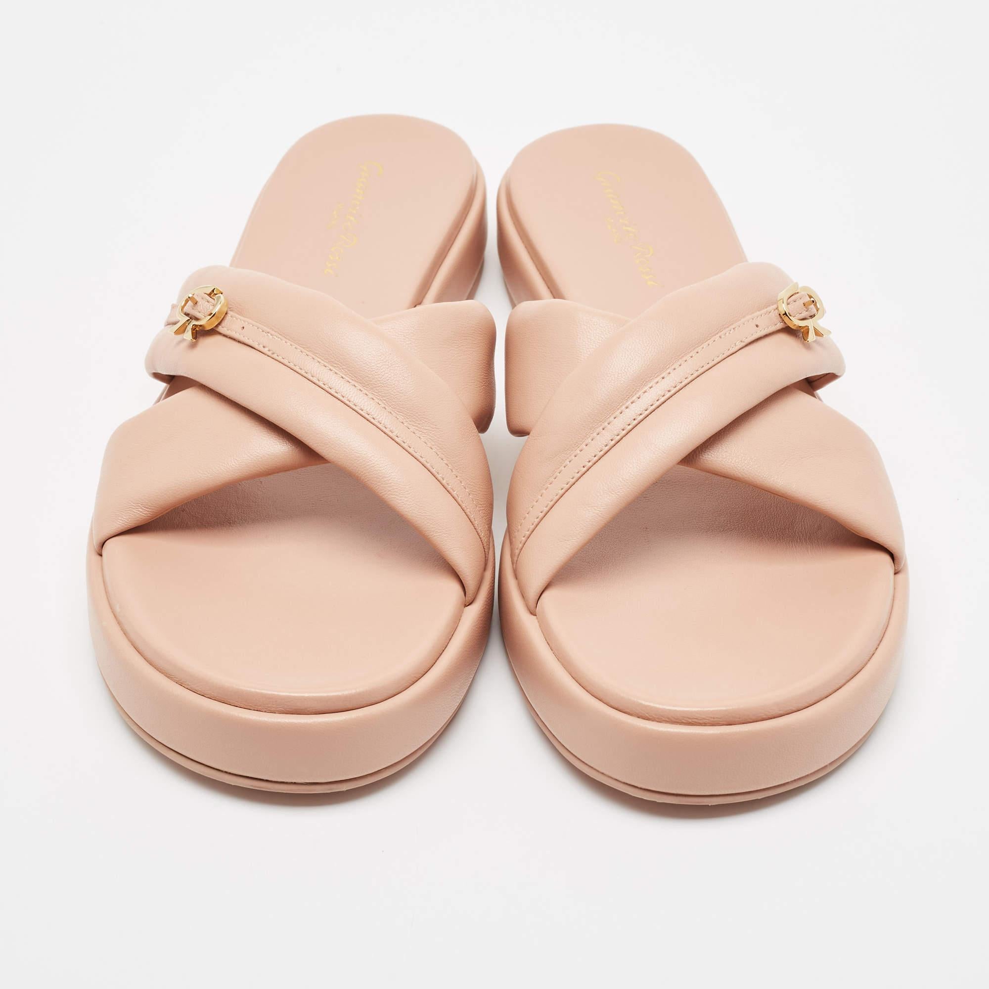 Beige Gianvito Rossi, pelle rosa, Alima Slide Flats 41,5 in vendita