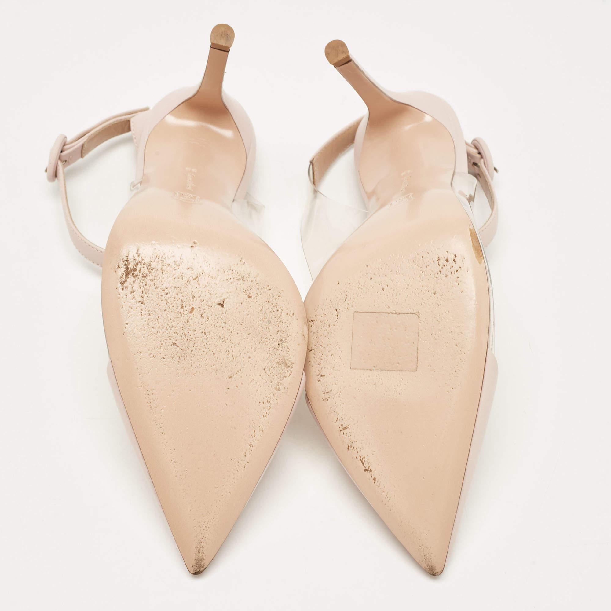 Gianvito Rossi Pink Leather and PVC Anise Ankle Strap Pumps Size 38 For Sale 1