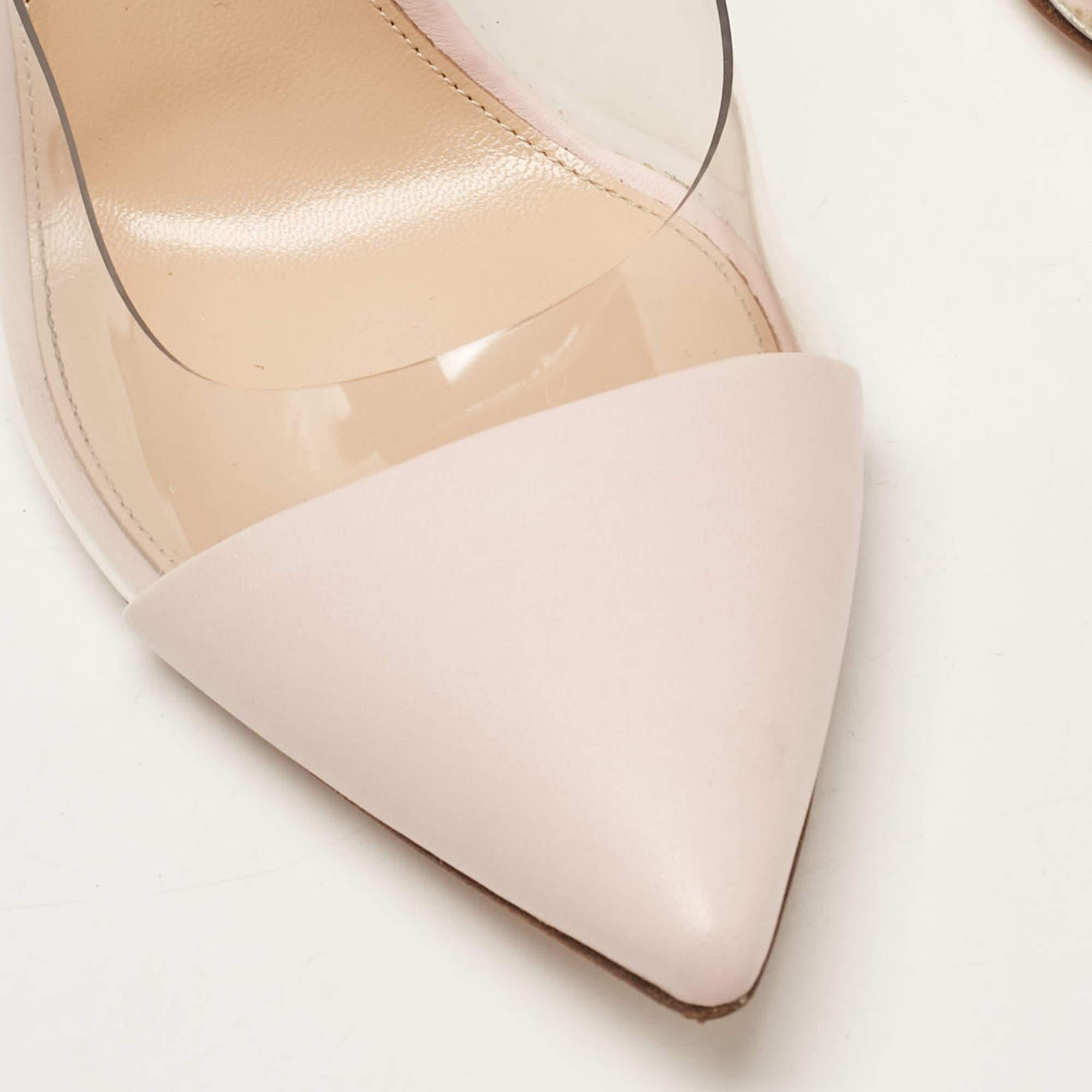 Gianvito Rossi Pink Leather and PVC Anise Ankle Strap Pumps Size 38 For Sale 2