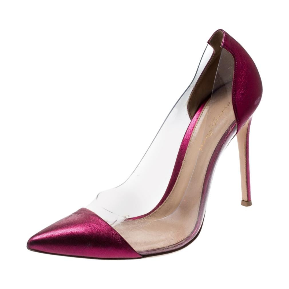 Gianvito Rossi Pink Leather And PVC Plexi Pointed Toe Pumps Size 40