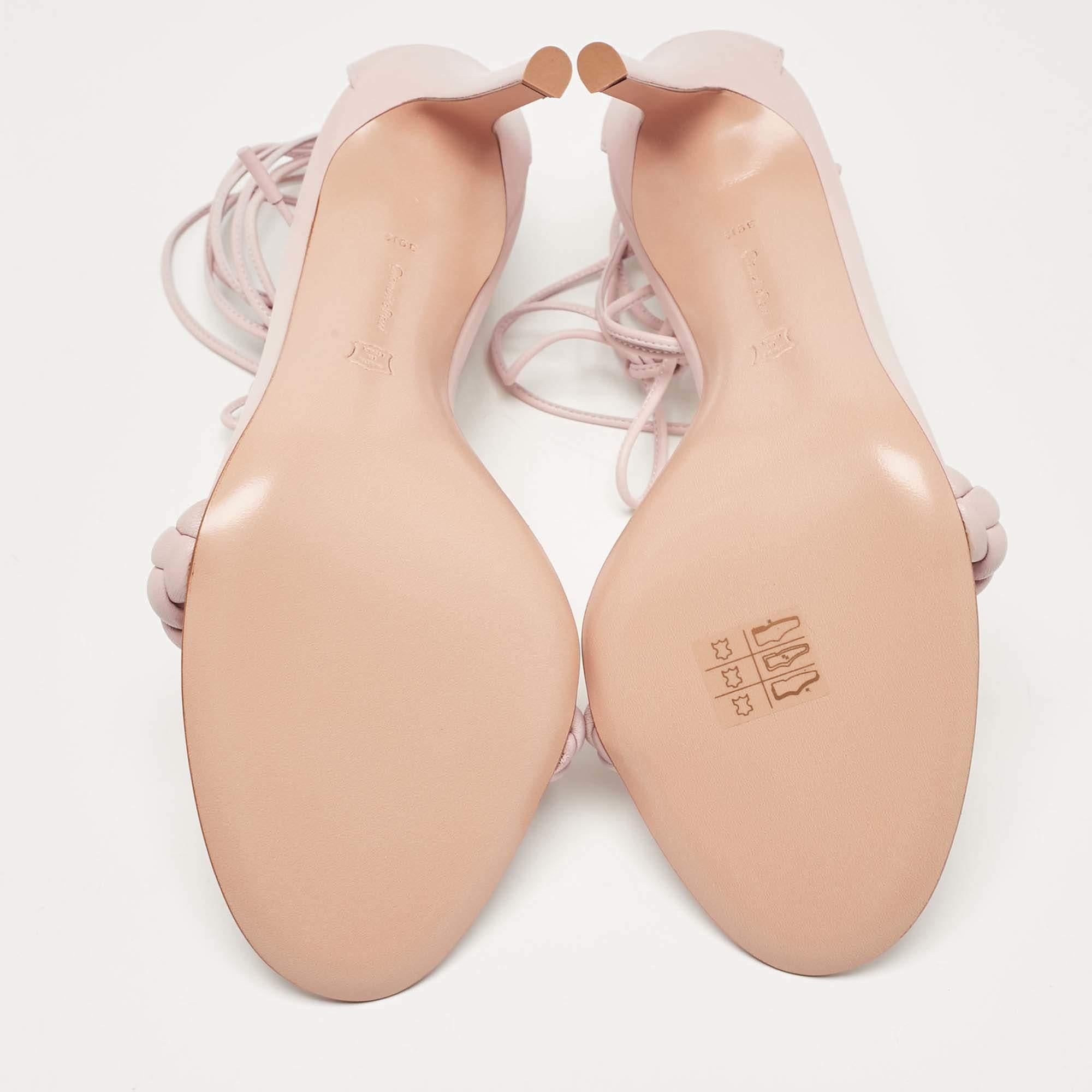Gianvito Rossi Pink Leather Leomi Ankle Wrap Sandals Size 39.5 For Sale 1