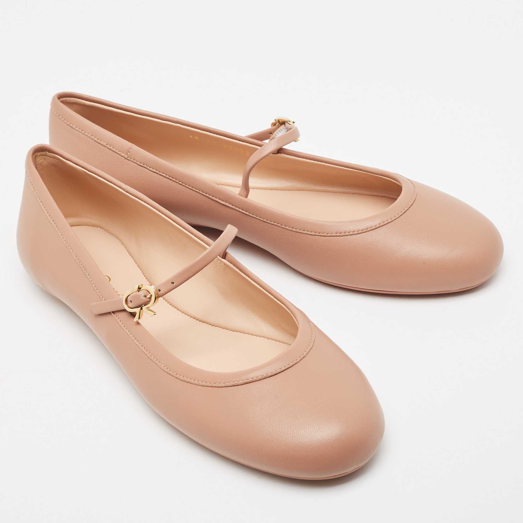Gianvito Rossi Pink Leather Mary Jane Ballet Flats Size 38 2