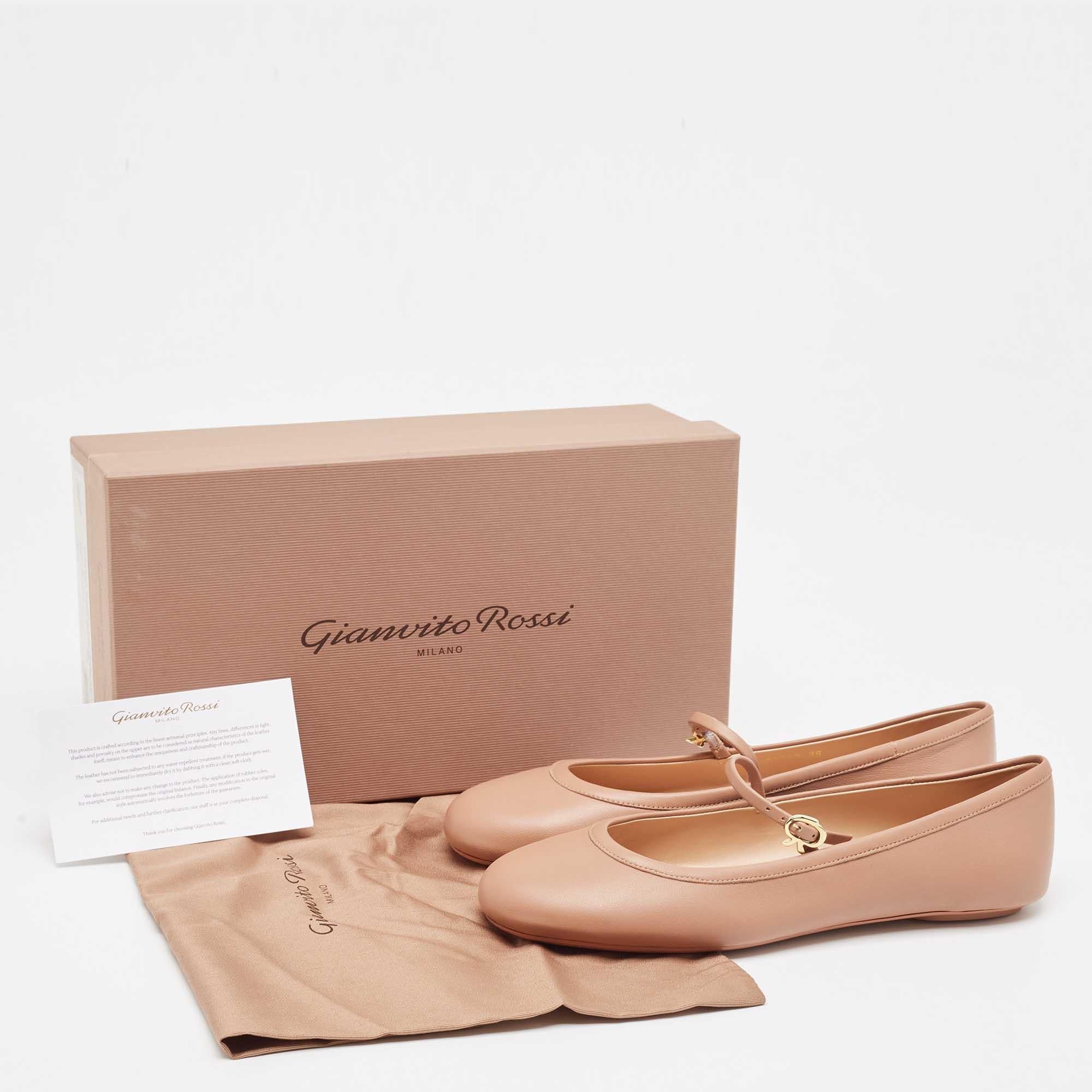 Gianvito Rossi Pink Leather Mary Jane Ballet Flats Size 38 5