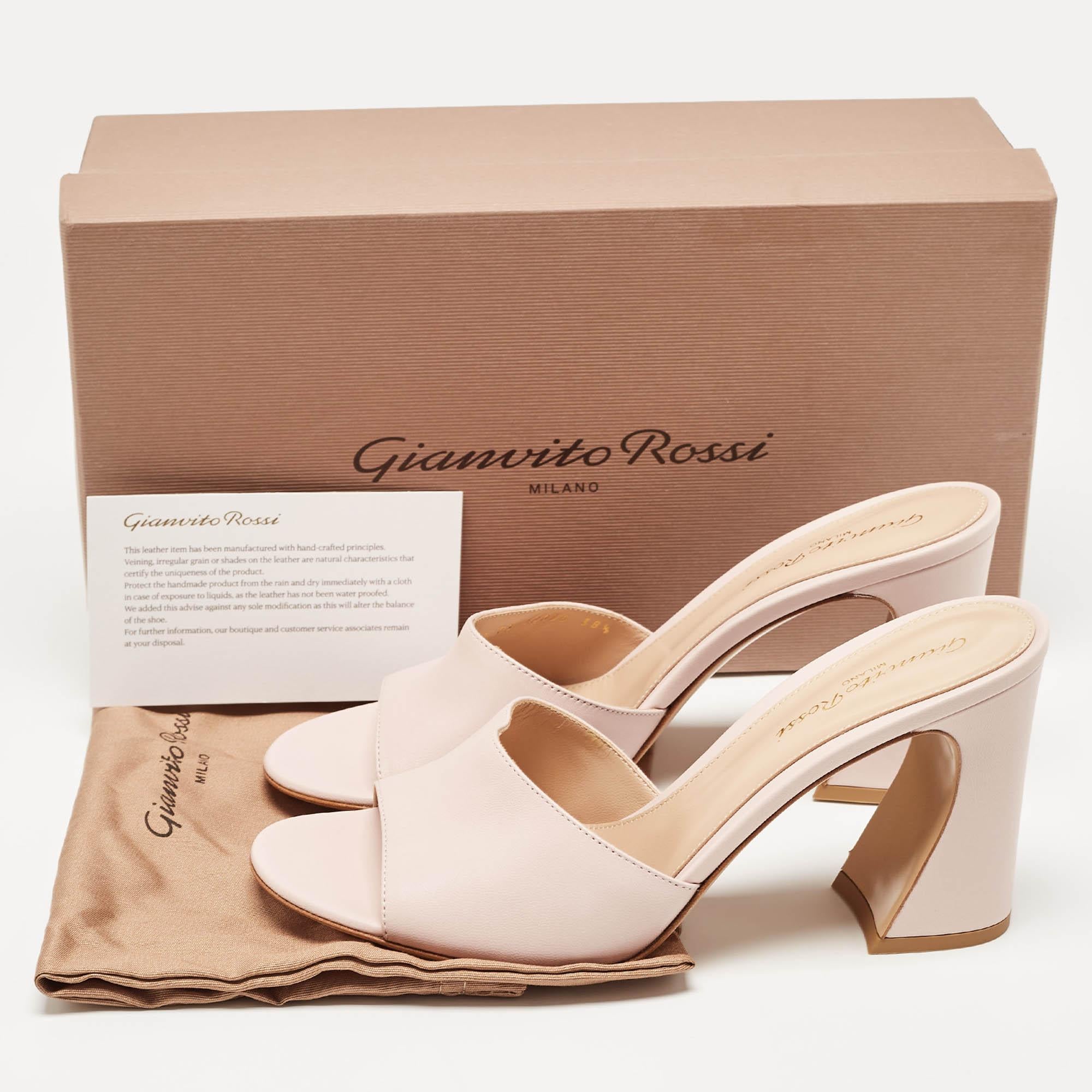 Gianvito Rossi Pink Leather Wynn Mules Size 38.5 For Sale 5