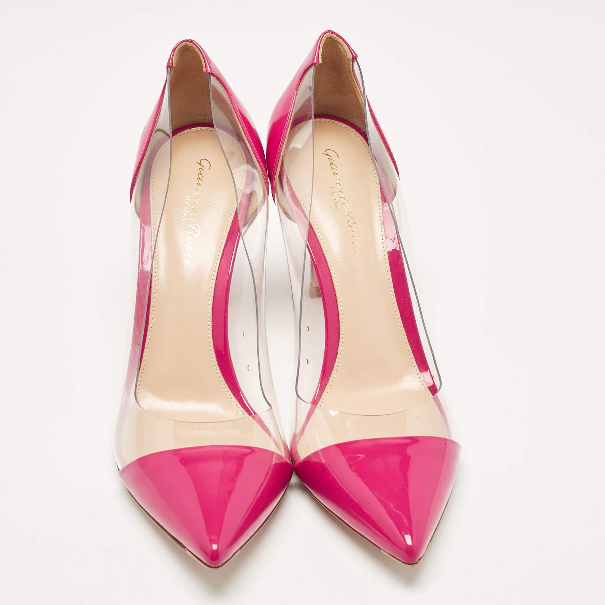 Beige Gianvito Rossi Pink Patent Leather and PVC Plexi Pumps Size 37.5