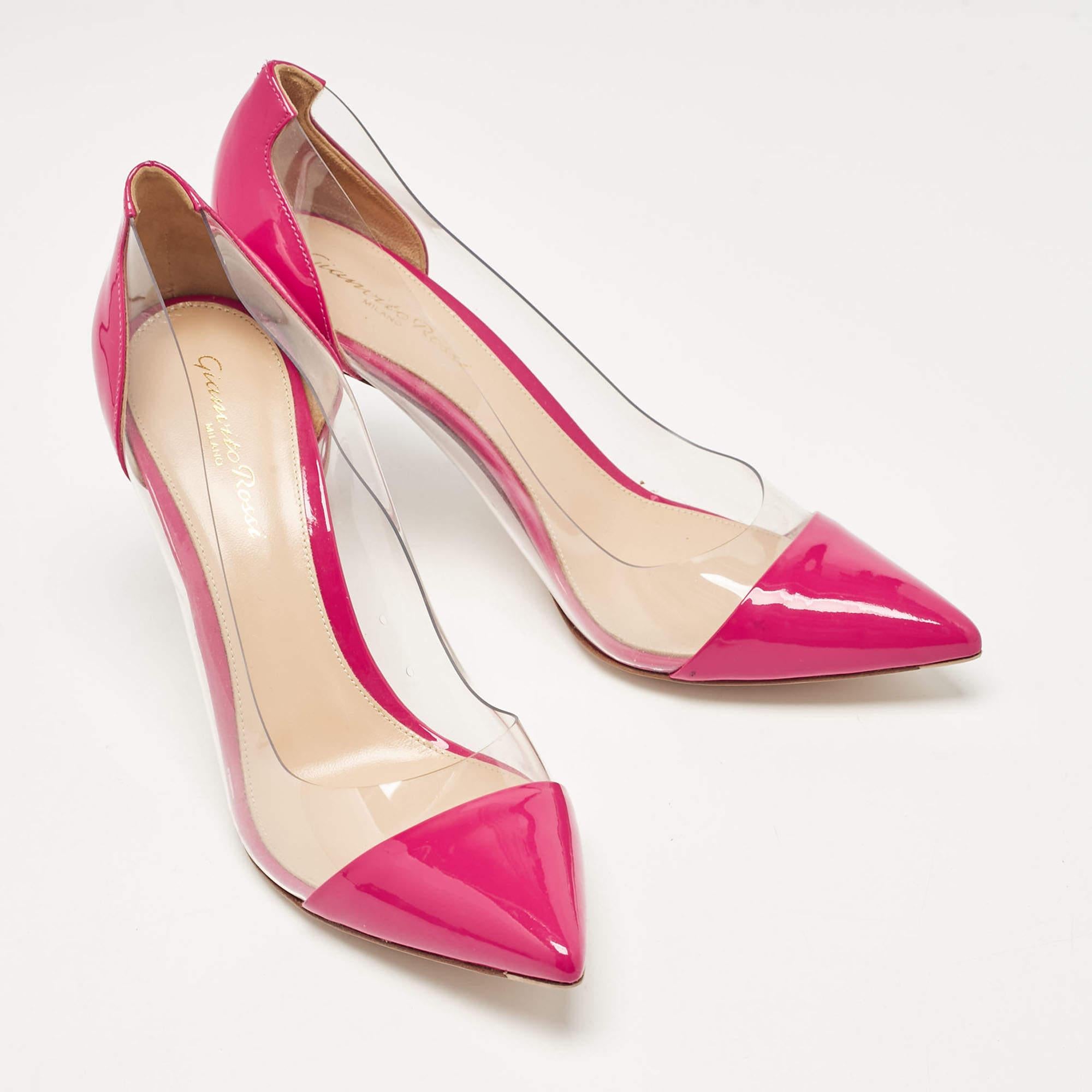 Gianvito Rossi Pink Patent Leather and PVC Plexi Pumps Size 37.5 In Excellent Condition In Dubai, Al Qouz 2