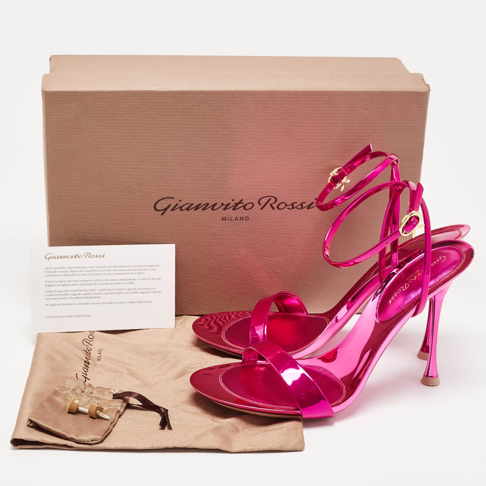 Gianvito Rossi Pink Patent Leather Spice Ribbon Sandals Size 39 For Sale 3