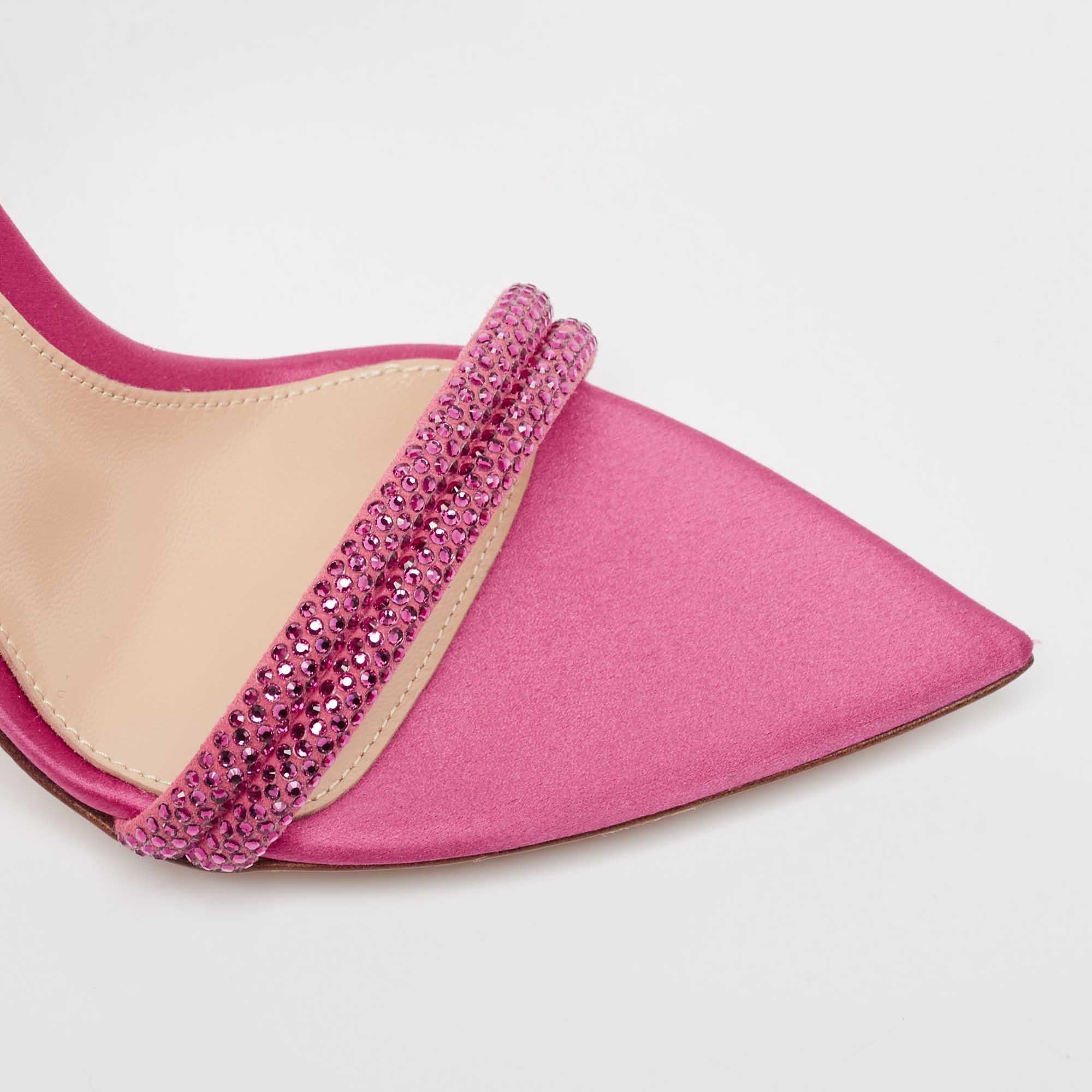 Gianvito Rossi Pink Satin Embellished Montecarlo Sandals Size 35 2