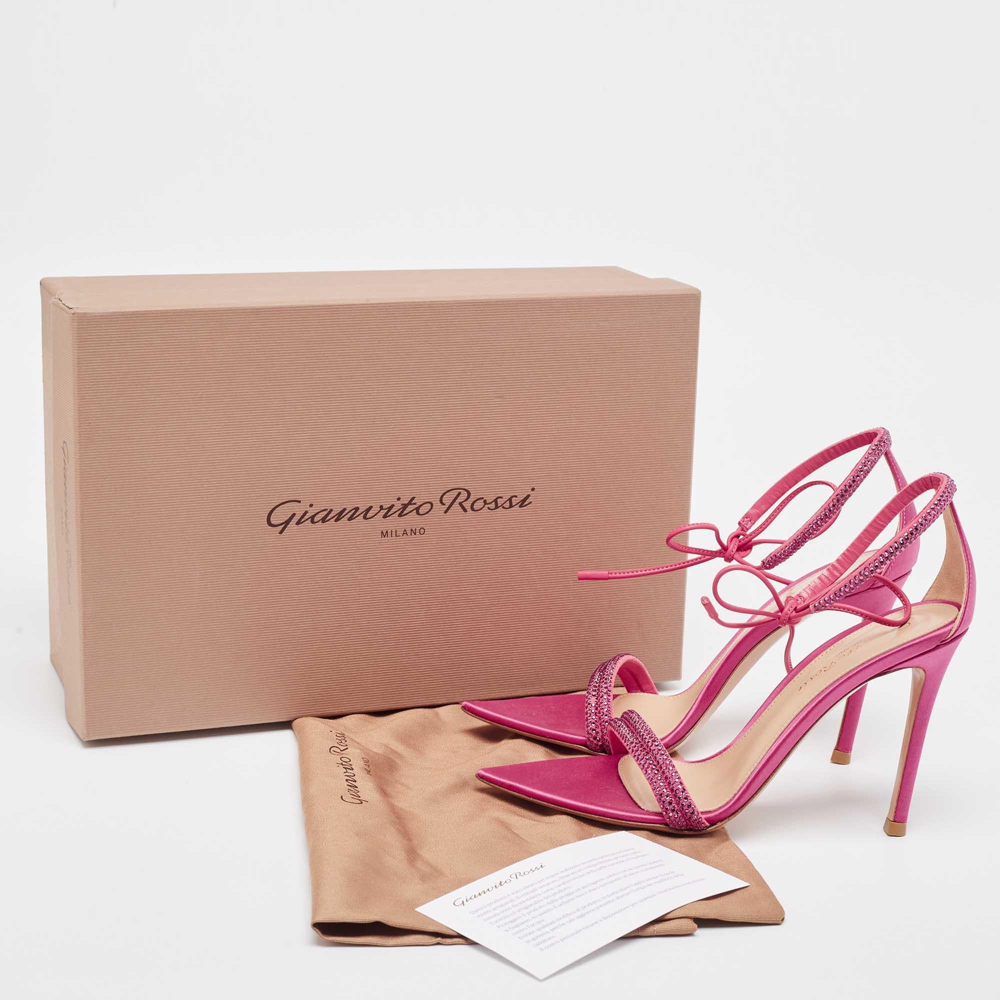Gianvito Rossi Pink Satin Embellished Montecarlo Sandals Size 35 For Sale 5