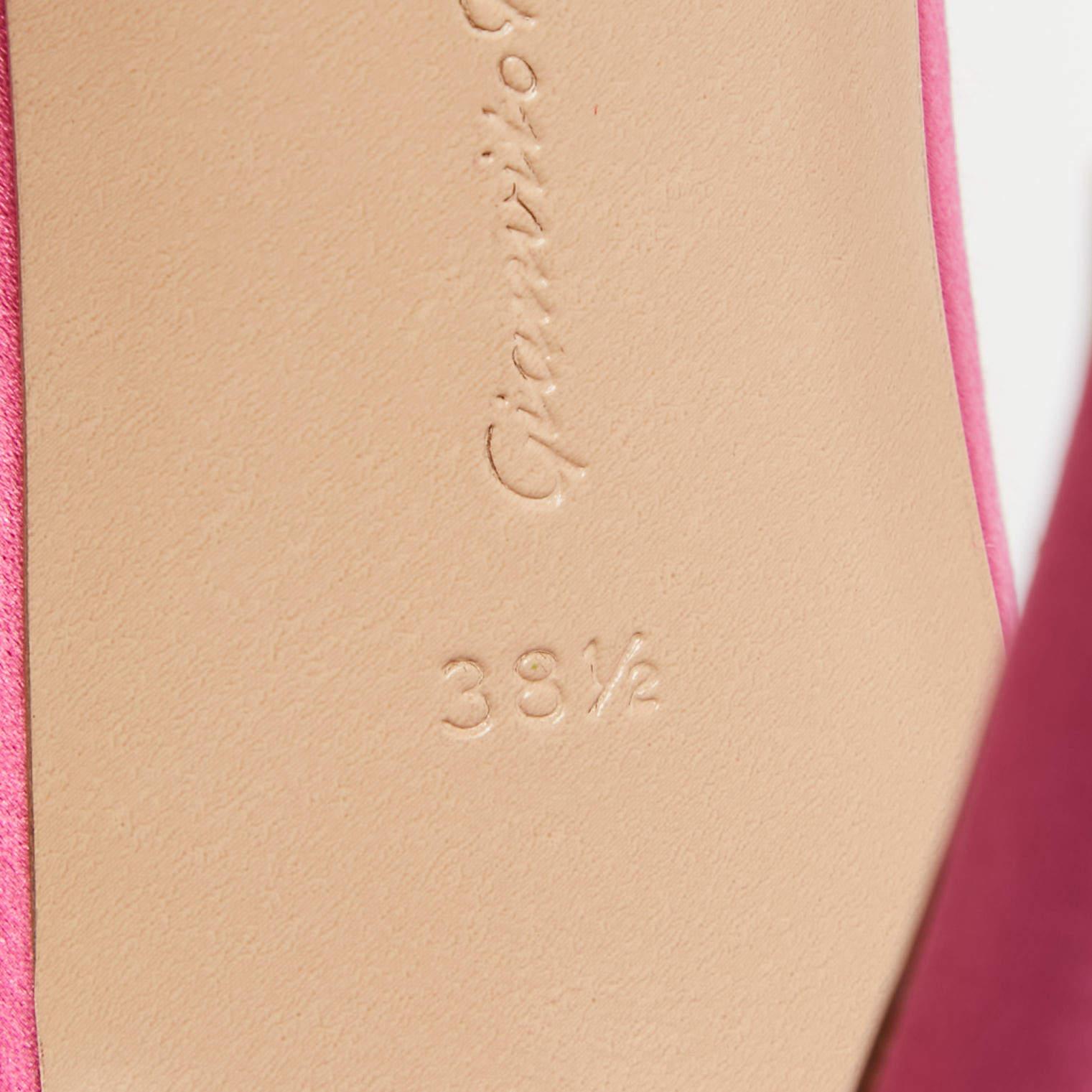 Gianvito Rossi Pink Satin Embellished Montecarlo Sandals Size 38.5 For Sale 1