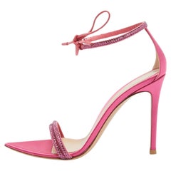 Gianvito Rossi Pink Satin Embellished Montecarlo Sandals Size 38.5