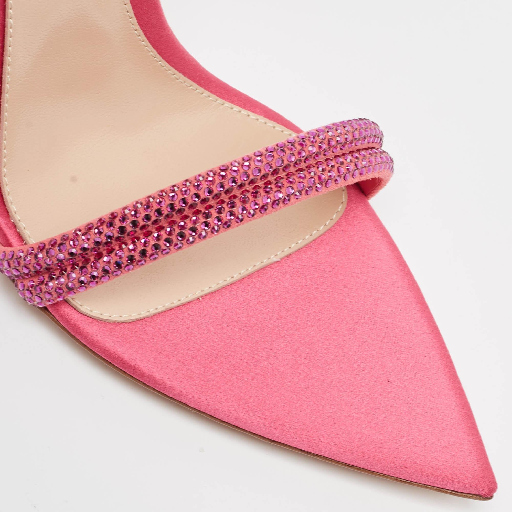Gianvito Rossi Pink Satin Embellished Montecarlo Sandals Size 39 For Sale 4