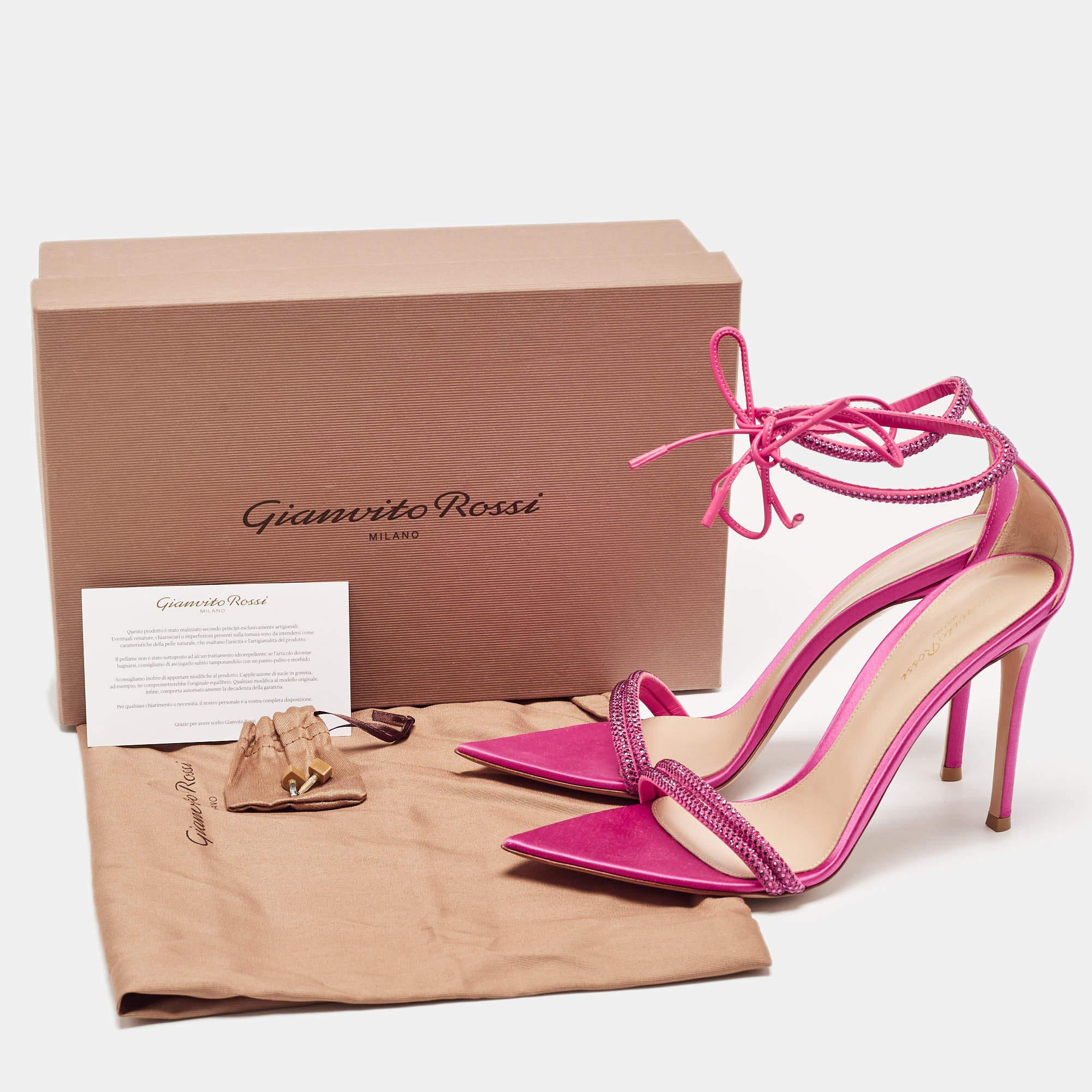 Gianvito Rossi Pink Satin Embellished Montecarlo Sandals Size 40.5 For Sale 5