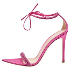 Gianvito Rossi Pink Satin Embellished Montecarlo Sandals Size 40.5
