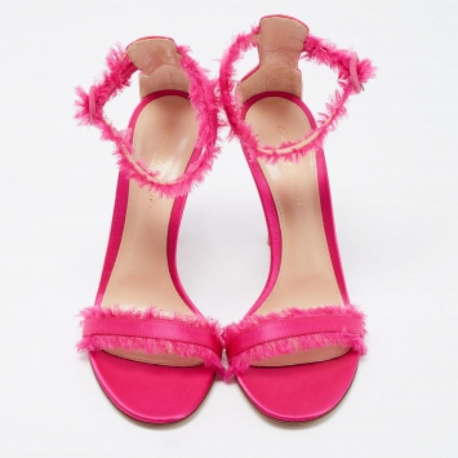 Gianvito Rossi Sandalias de satén rosa Portofino con flecos talla 39 Rosa en venta