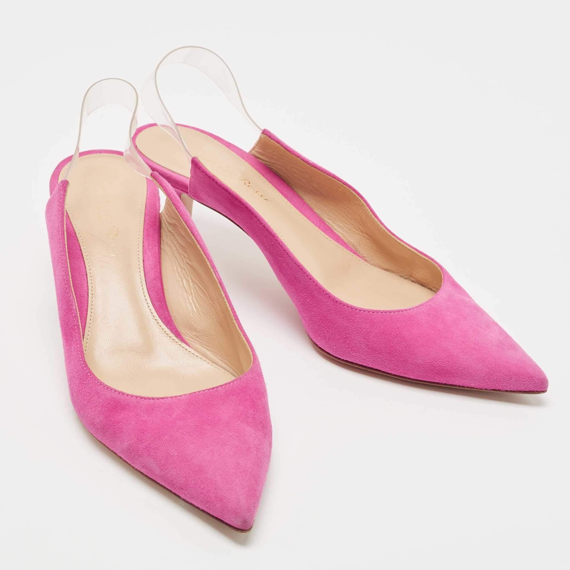 Women's Gianvito Rossi Pink Suede and PVC Slingback Pumps Size 37.5