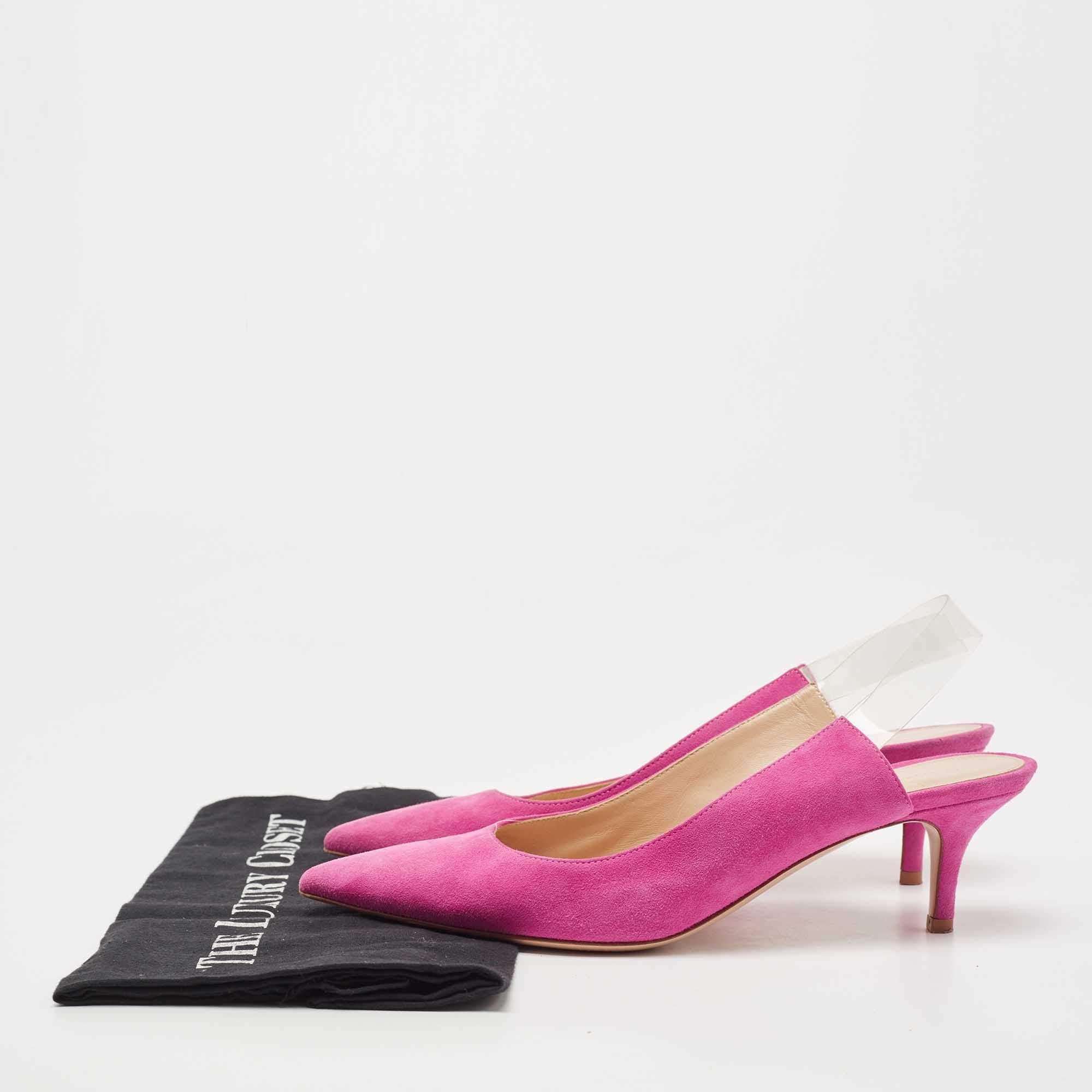 Gianvito Rossi Pink Suede and PVC Slingback Pumps Size 37.5 3