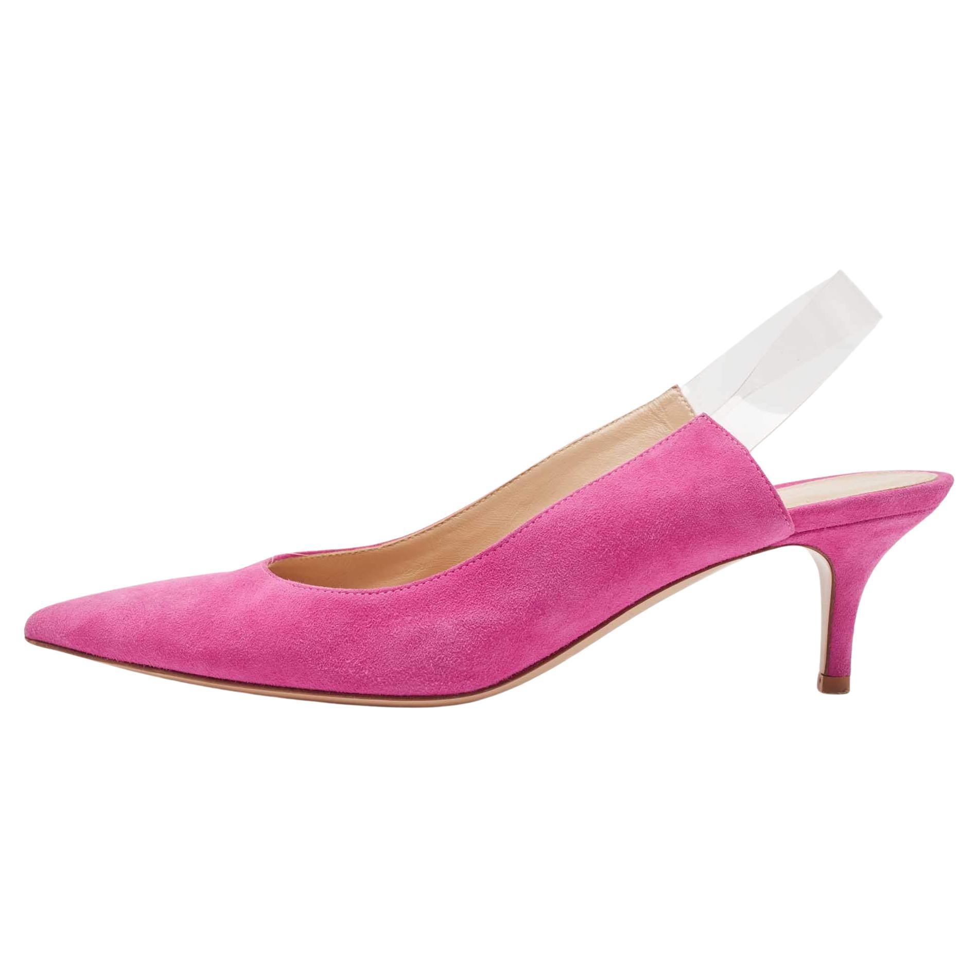 Gianvito Rossi Pink Suede and PVC Slingback Pumps Size 37.5
