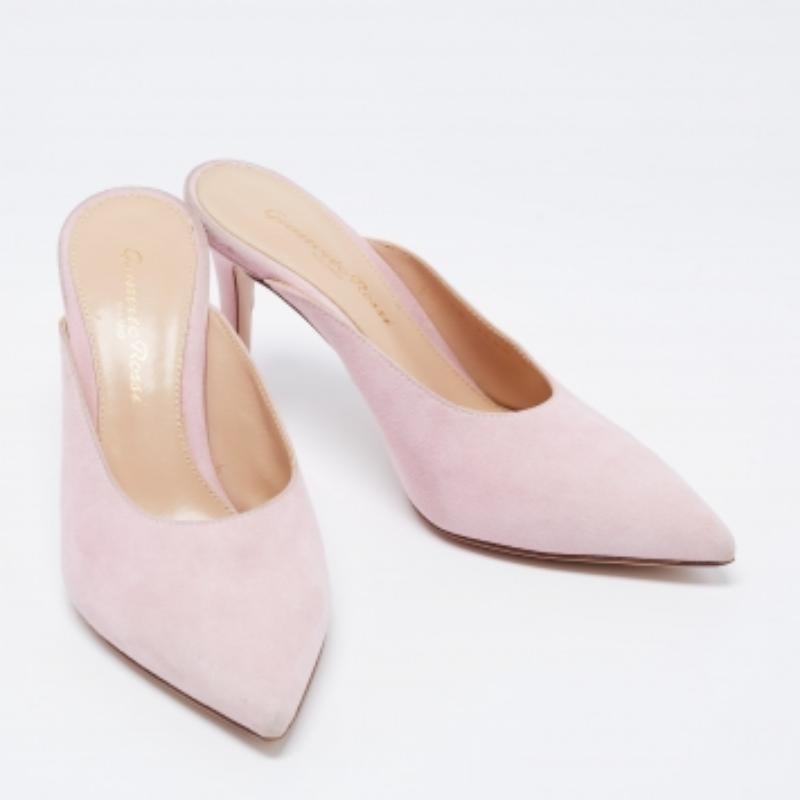 Gianvito Rossi Pink Suede Pointed Toe Mules Size 34 For Sale 2