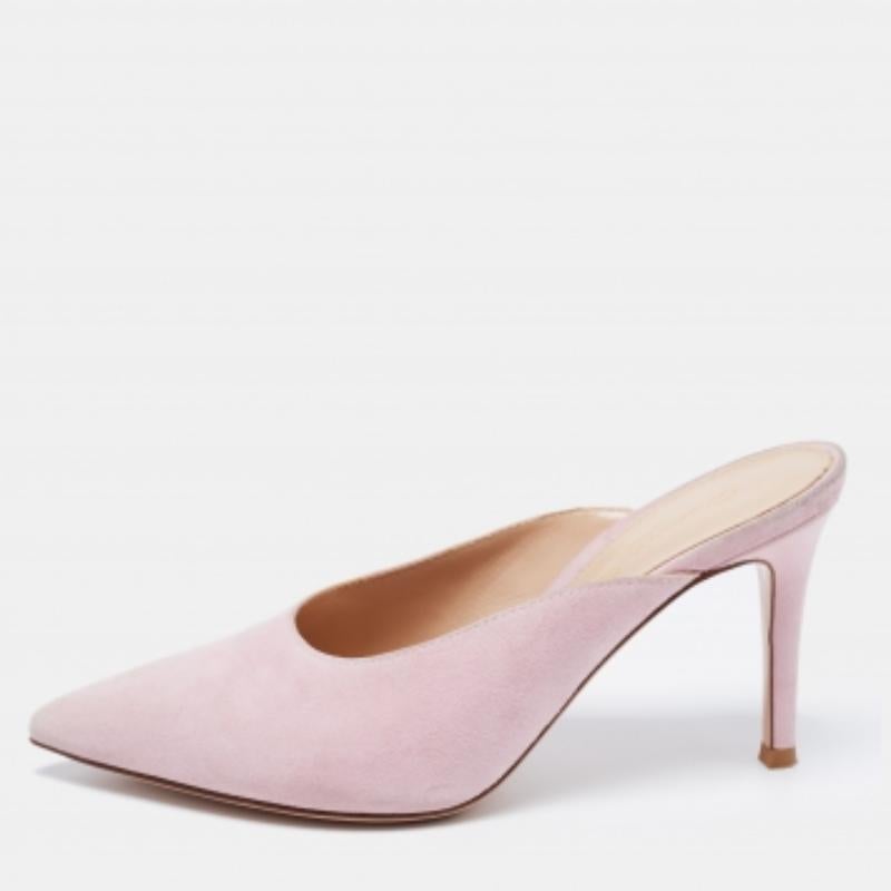 Gianvito Rossi Pink Suede Pointed Toe Mules Size 34 For Sale
