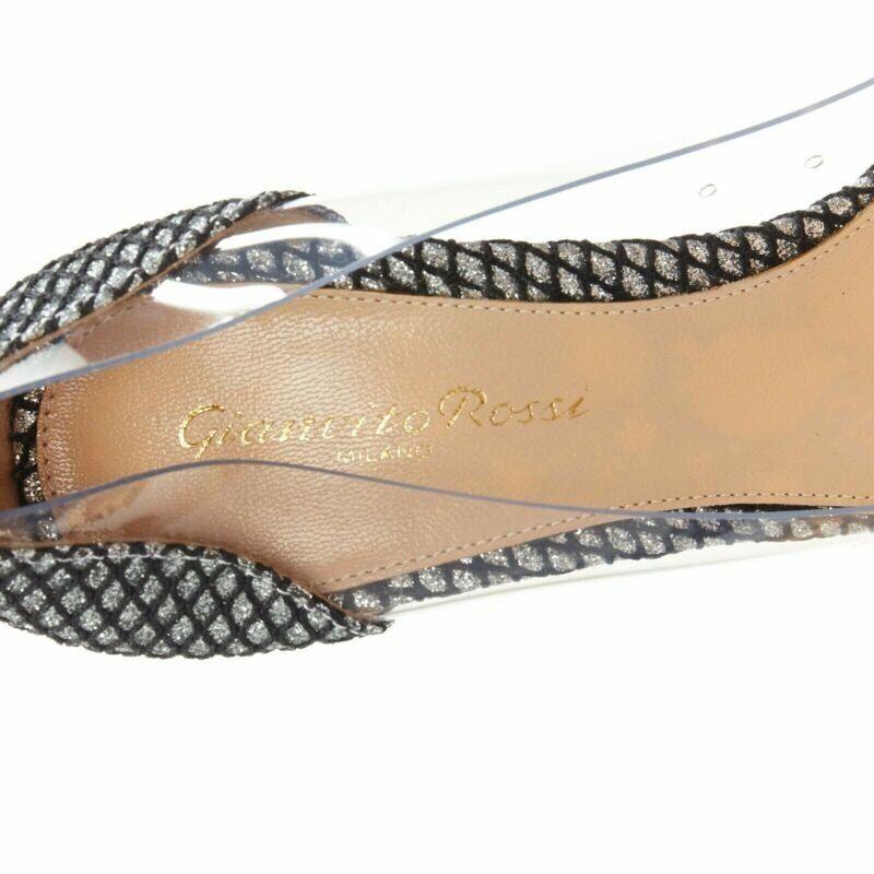 GIANVITO ROSSI Plexi 100 silver glitter black mesh PVC point toe pump EU37 For Sale 5
