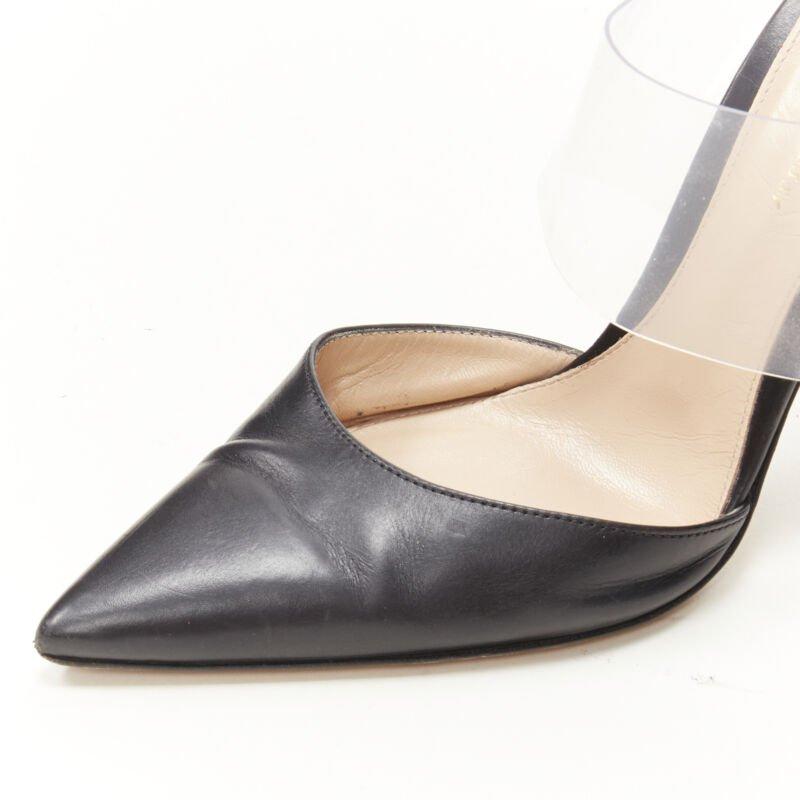 GIANVITO ROSSI Plexi black leather toe clear PVC mule heel EU39 US9 2