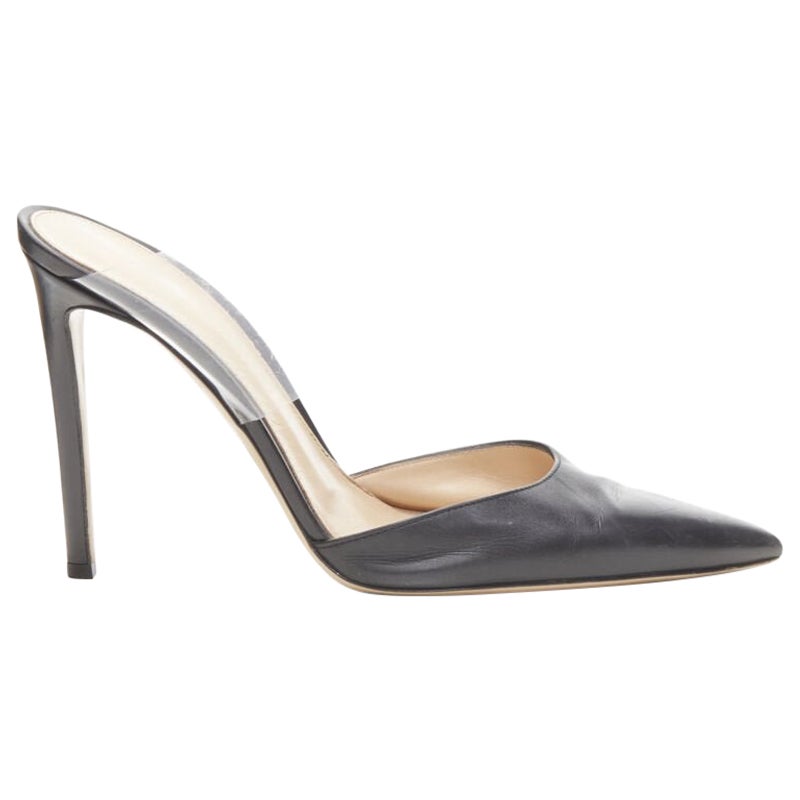 GIANVITO ROSSI Plexi black leather toe clear PVC mule heel EU39 US9