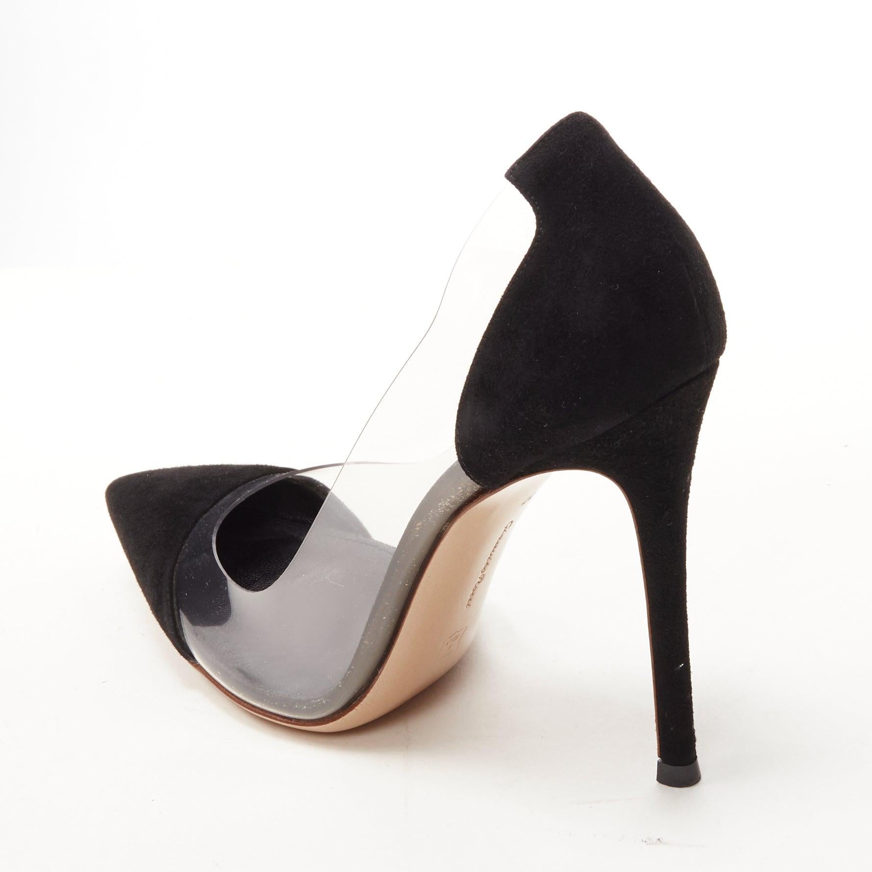 GIANVITO ROSSI Plexi black suede PVC pigalle pump EU37 7